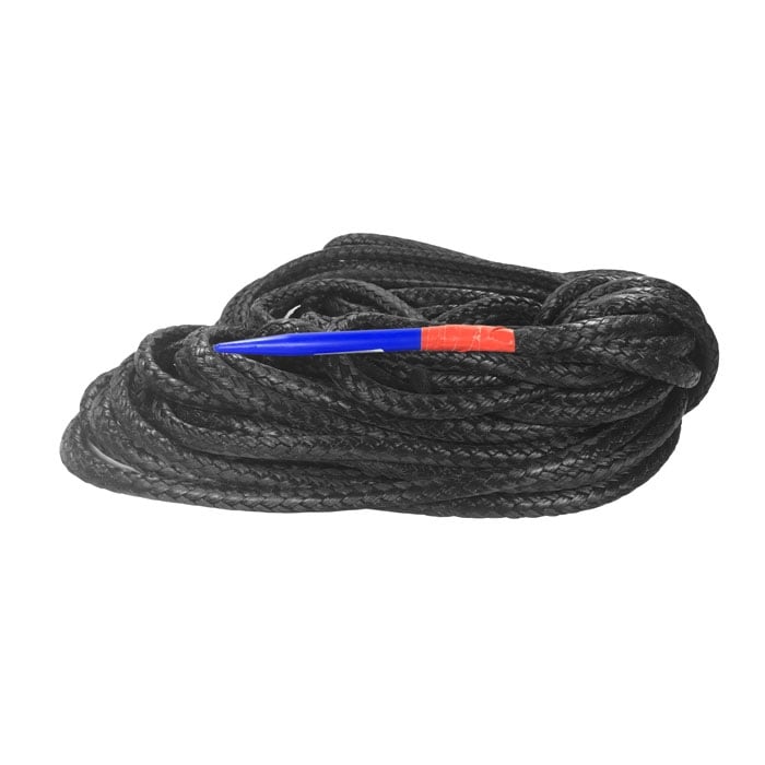 boa 8 t Dyneema black, schwarzes geflochtenes Seil mit blau-rotem Ende
