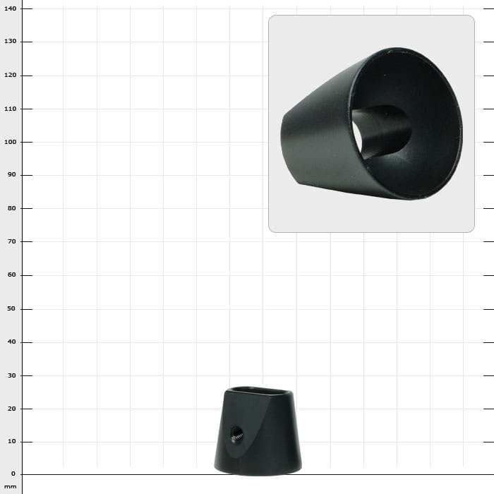 Cocoon Cone Rope, schwarzer konischer Kunststoffkegel mit Gewindeloch, Produktname sichtbar