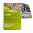 Rückseite des Fächers Baumarten - Fächer für die Stadt mit grünem Hintergrund, ISBN, wissenschaftliche Beratung und Druckinformationen, Hersteller BFW Bundesforschungszentrum für Wald