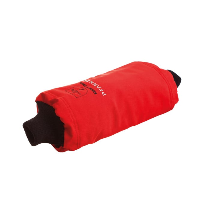 Flexprotect Stulpe in Rot mit schwarzem Bündchen und aufgedrucktem Logo