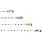 Grillon von Petzl, vier weiße Seilabschnitte mit Längenangaben 2 m, 3 m, 4 m und 5 m auf Kunststoffelementen