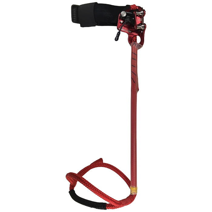 Systeme 3A L, rotes Seil mit schwarzem Klettverschluss und metallischem Klemmbereich