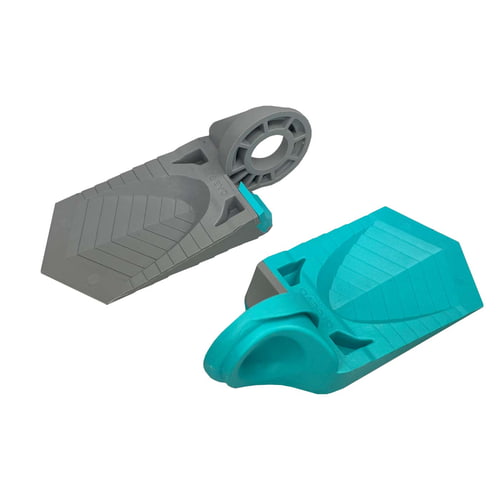 Dual Wedge in türkis und grau, zwei Teile des Produkts nebeneinander liegend mit sichtbarer Grifföffnung und Herstellername "dreevo"