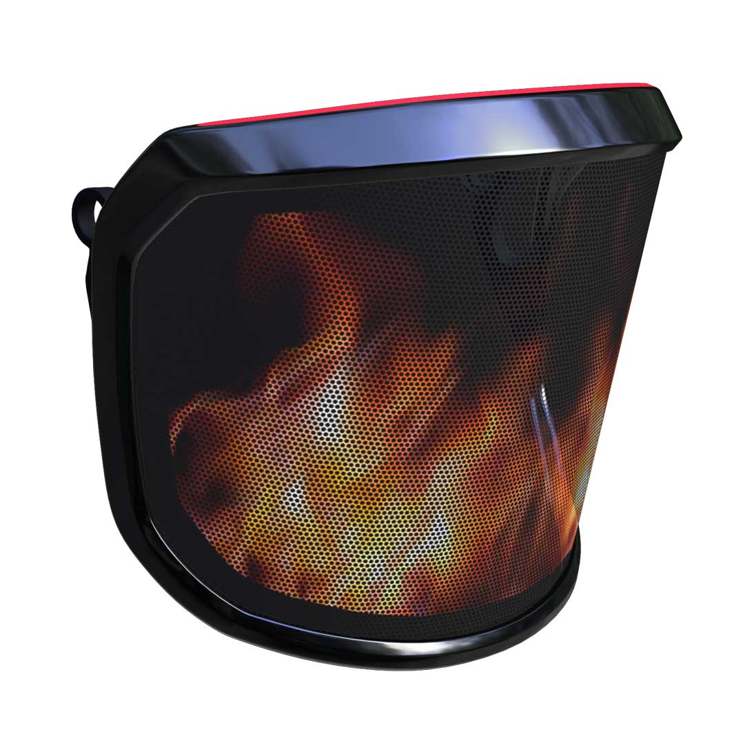 PROTOS® Visier Special Edition mit schwarzem Rahmen und Flammendesign auf dem Visier von schräg links