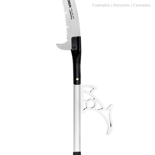ArboRapid T4 590 Sägeblatt mit schwarzem Griff und silbernem Stab, an dem ein silberner Haken befestigt ist