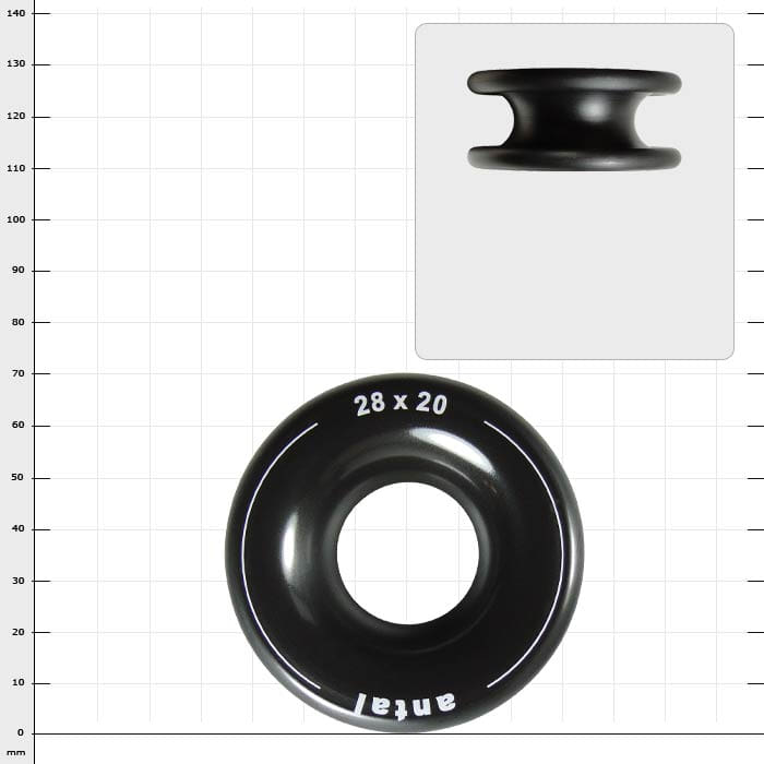 Rigging Ring L, schwarzer Ring mit der Aufschrift "28 x 20 antai" auf weißem Hintergrund, Hersteller nicht sichtbar
