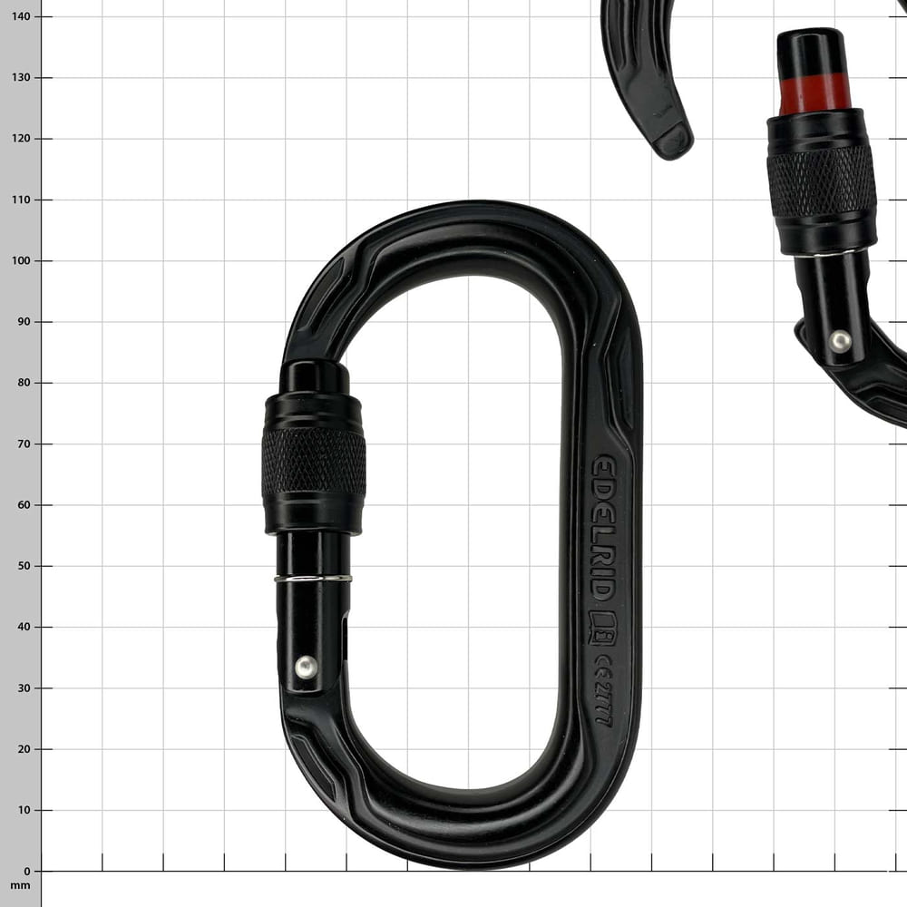 Oval Power 2500 Screw von Edelrid, schwarzer ovaler Karabiner mit Schraubverschluss und feiner Rändelung am Verschluss