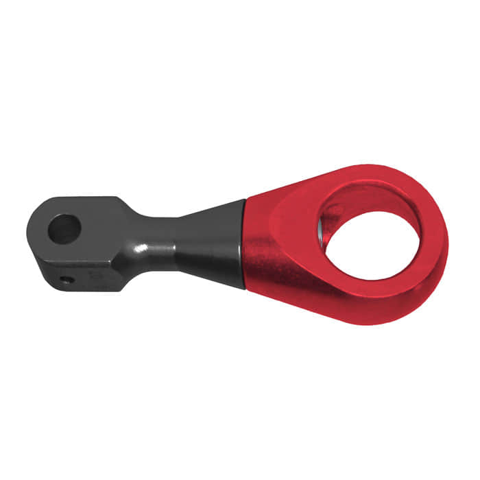 LockJack Wirbel, rotes und schwarzes Metallteil mit rundem Loch und rechteckigem Anschluss