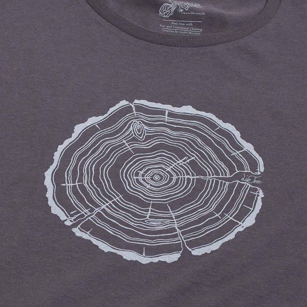 Treeslice Men T-Shirt mit grauem Stoff und weißem Baumstammschnitt-Design in der Mitte
