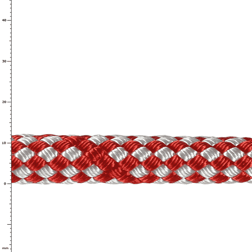 Sirius Bull Rope 12, rotes und weißes geflochtenes Seil mit einem Durchmesser von etwa 12 mm