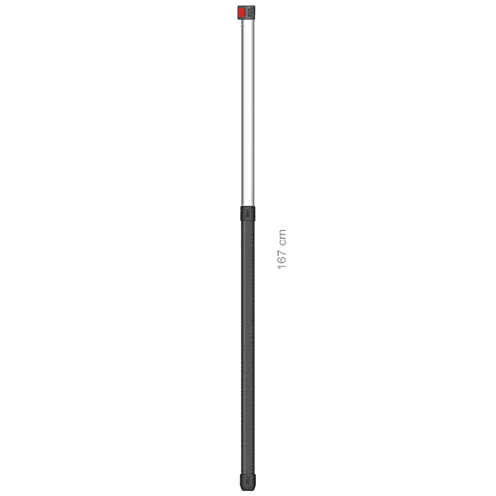 Hayauchi 490 Stange unten, lange Stange mit schwarzem Griff und silbernem Schaft, oben roter Knopf, Länge 167 cm