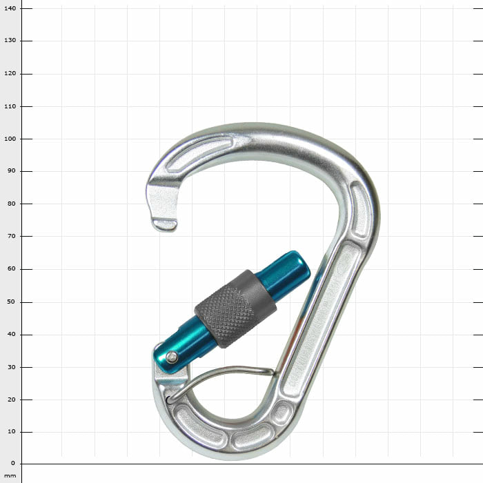 Cevedale Screw Karabiner mit geöffnetem Schraubverschluss in silber und blau