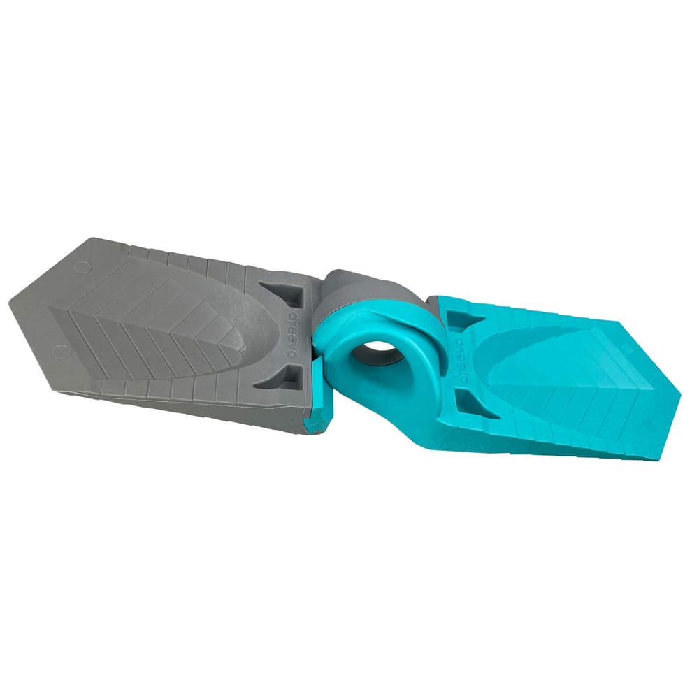 Dual Wedge in türkis und grau, aufgeklapptes Produkt mit sichtbarer Gelenkverbindung