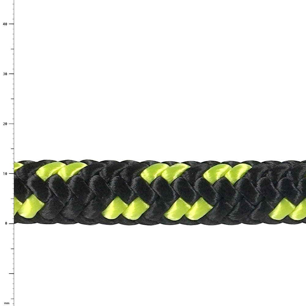 Nahaufnahme eines geflochtenen Seils mit schwarz-gelbem Muster, Produktname Rattlesnake