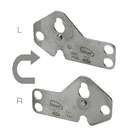 Quickstep Spurs von Arbpro, zwei silberne Metallteile mit Löchern, eines mit Aufschrift und Pfeil, mit Pfeil zwischen beiden