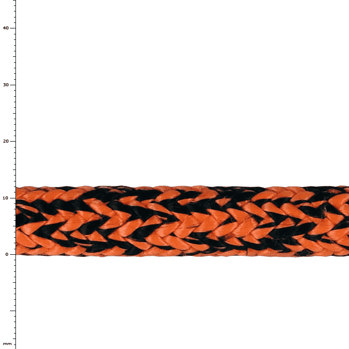 Imori geflochtenes Seil in Orange und Schwarz, Nahaufnahme der Textur und Musterung