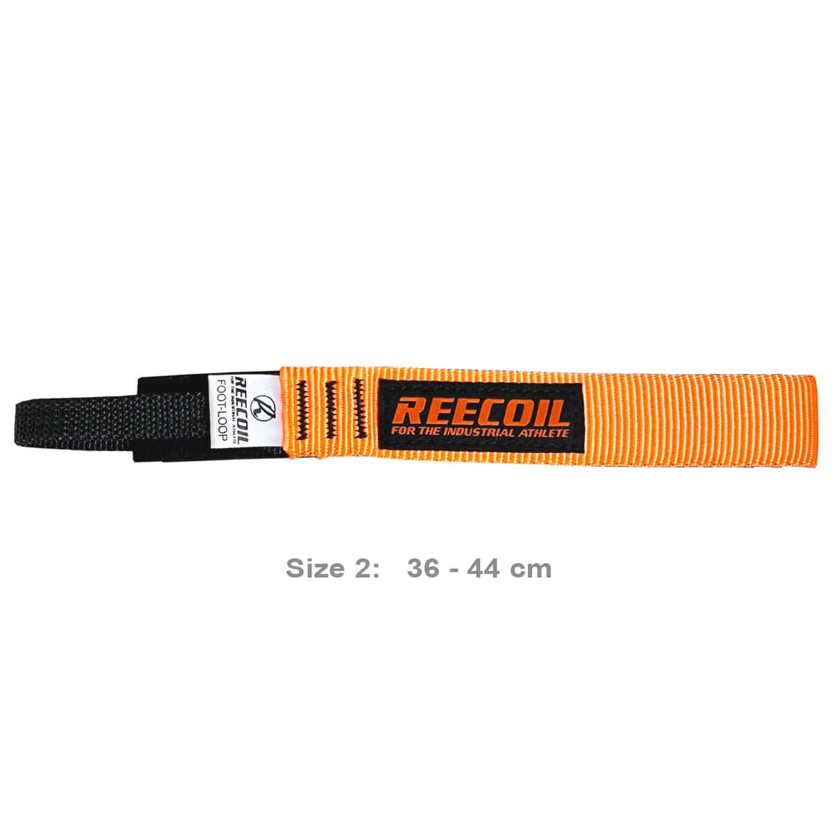 Foot Loop 2 von Reecoil, orangefarbene Fußschlaufe mit schwarzem Griff und Reecoil-Logo