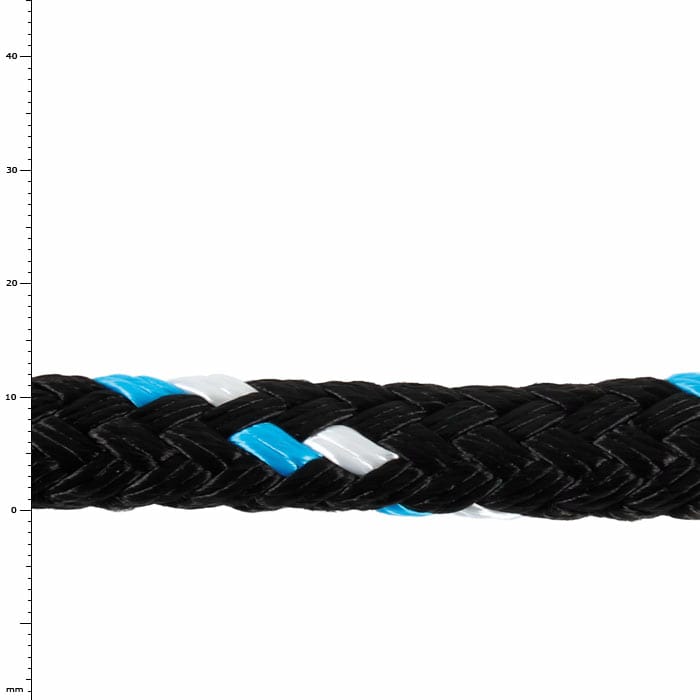 GEFA 2 t PA blau, schwarzes geflochtenes Seil mit blauen und weißen Fäden