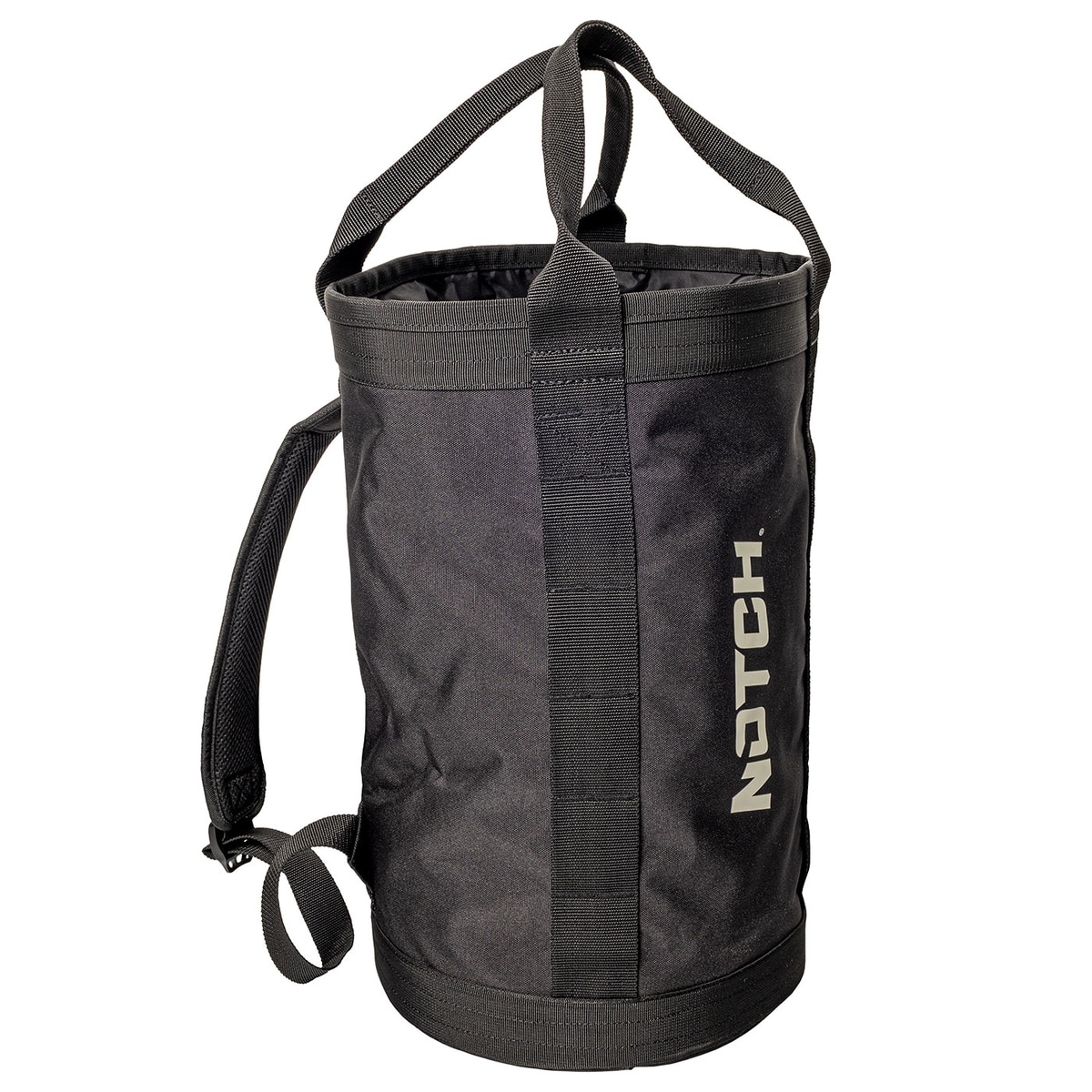 Pro 450 Bag, schwarze Tasche mit zwei Trageschlaufen und einem gepolsterten Schulterriemen, Hersteller Notch, seitliche Logobeschriftung