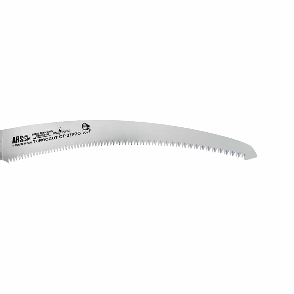 CT-37 Pro Sägeblatt von ARS, gebogenes Sägeblatt mit feinen Zähnen und Aufdruck "TURBOCUT CT-37PRO" und "Made in Japan" auf der Klinge