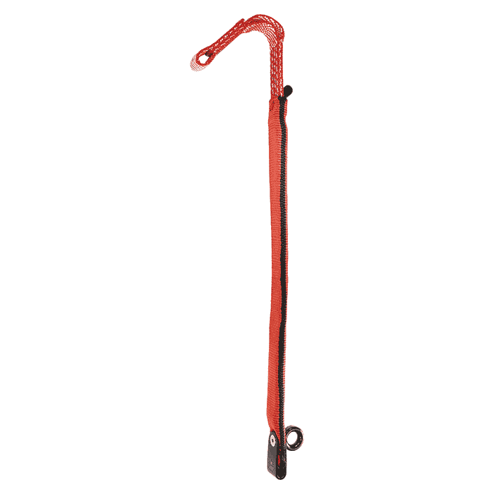 ZipAbsorber TwinLine, rotes Sicherheitsseil mit schwarzem Streifen und Metallöse am unteren Ende
