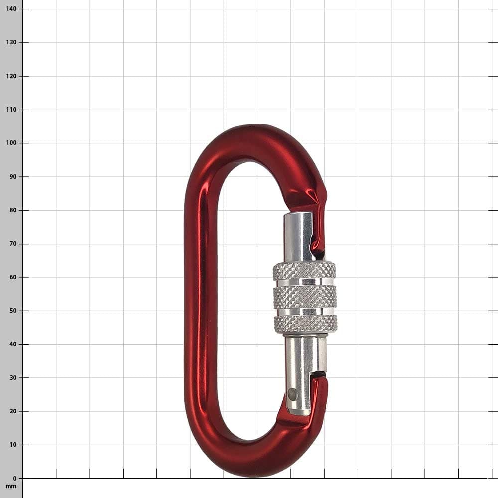 Oval Screwlock Karabiner in Rot mit Schraubverschluss geöffnet, Produktname Oval Screwlock