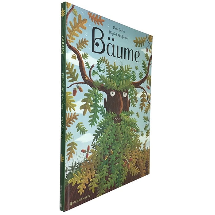 Bäume Buch mit schräger Ansicht, gezeichnetes Baumgesicht auf dem Cover, Autoren Piotr Socha und Wojciech Grajkowski, Verlag Gerstenberg