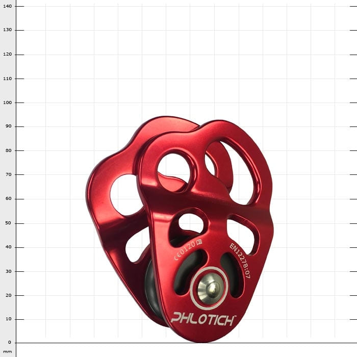 Rotes Metallseilrolle mit der Aufschrift "PHLOTICH" und Normangaben