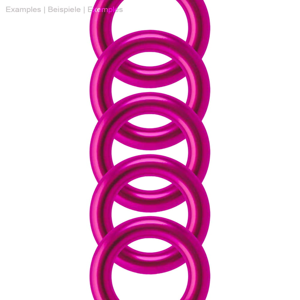 Aluring 40 Pink, fünf pinkfarbene Ringe mit glatter Oberfläche übereinander angeordnet, vor weißem Hintergrund