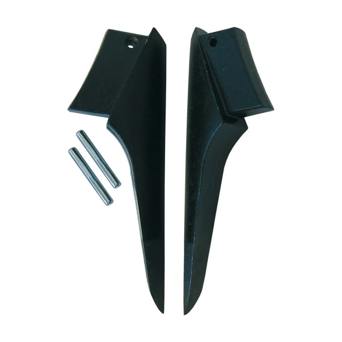 Buckspikes Pin L, zwei schwarze spitze Kunststoffteile mit zwei kleinen Metallstiften