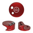 LockJack Gerätewange, drei rote Metallteile mit weißen Aufdrucken und zwei Schrauben, alle mit ART-Logo