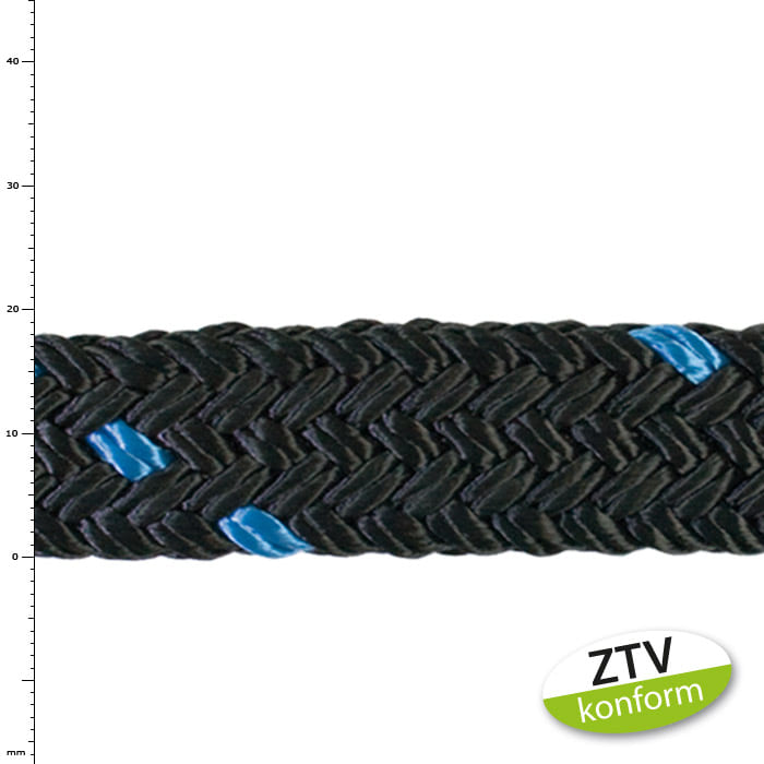 Schwarzes Seil mit blauen Markierungen, Produktname tree save 4 t blau