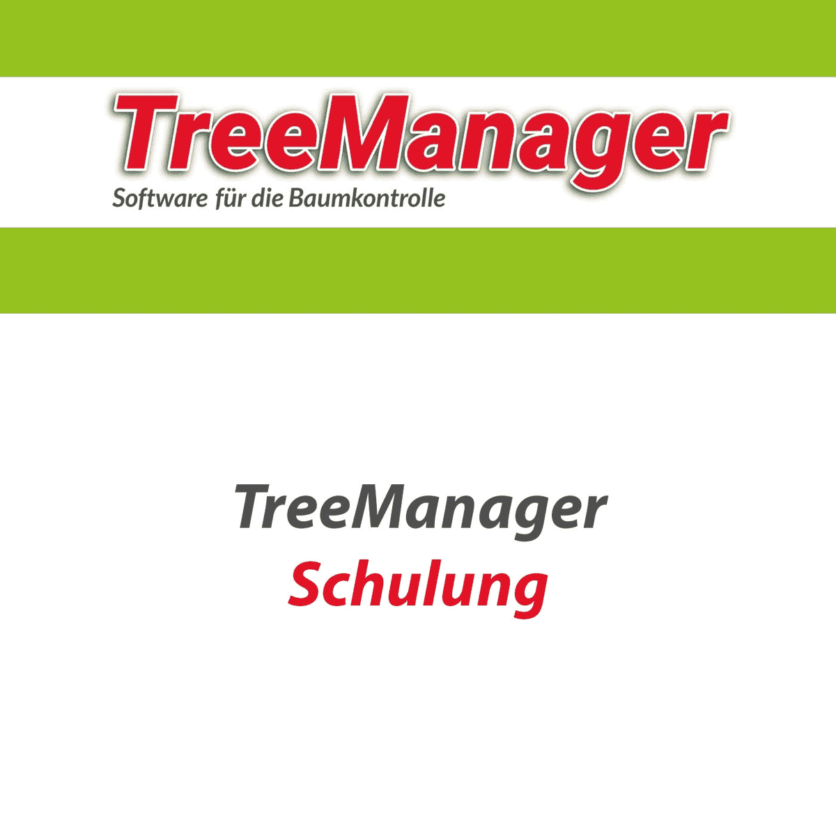 TreeManager Schulung Schriftzug in roter und grauer Schrift mit grünem Balken