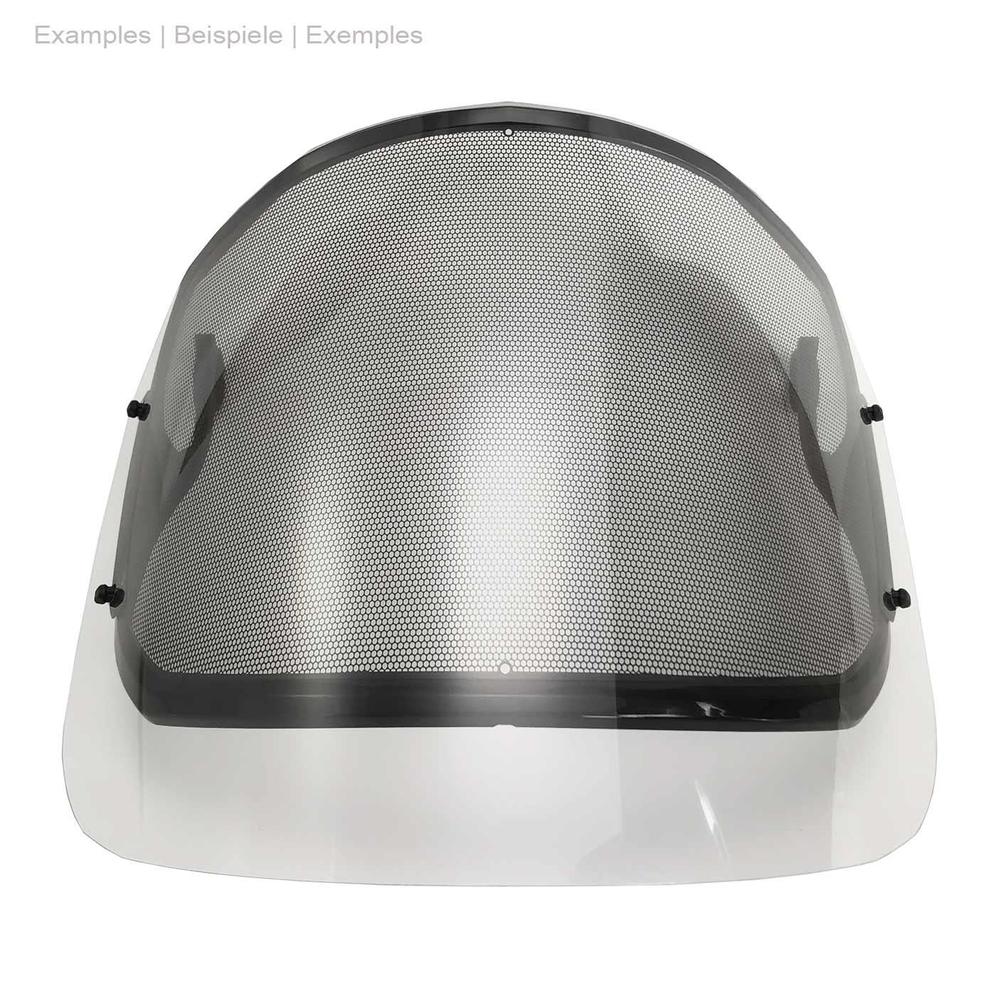 PROTOS® Visier Clip-On Clear, transparentes Visier mit schwarzem Rahmen und feinmaschigem Schutzgitter, Frontansicht