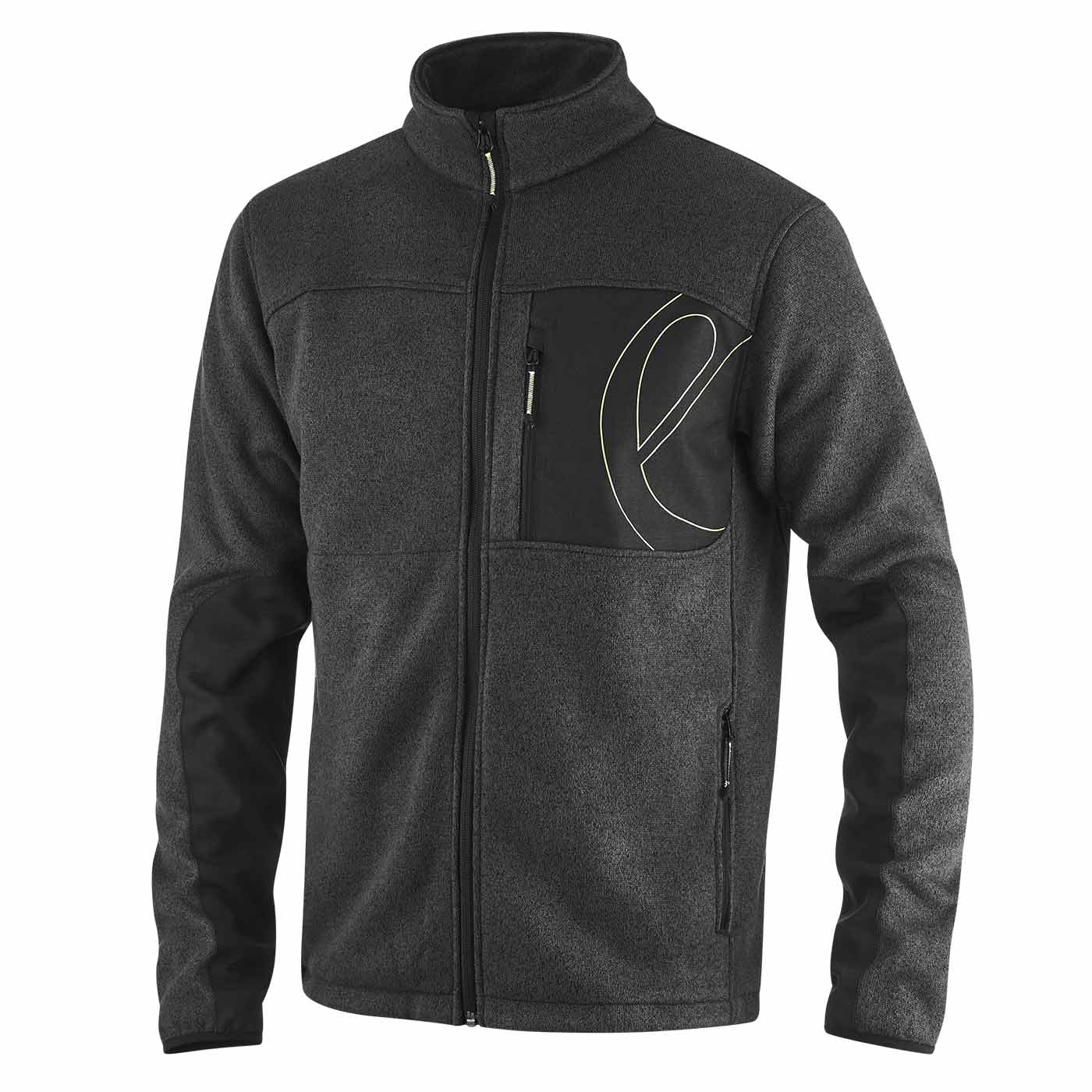 Mylodon Jacket in dunkelgrau mit schwarzer Brusttasche und Reißverschluss, Frontansicht
