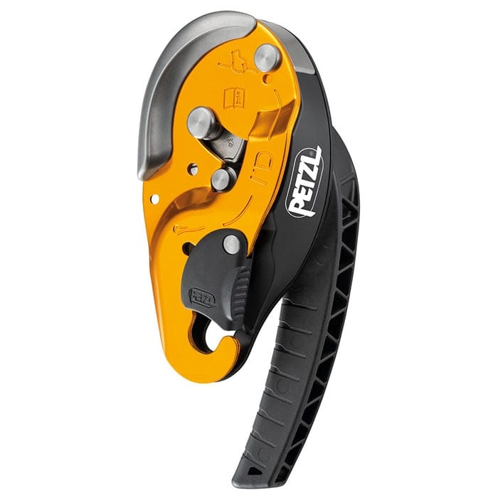 Klettergerät I'D S von Petzl in Gelb und Schwarz mit Griff und Hebel