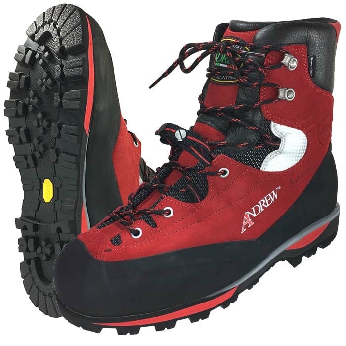 Cervino Wood EZloop von Andrew, roter und schwarzer Bergstiefel mit Profilsohle und Schnürung