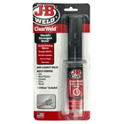 JB Weld ClearWeld Quick-Setting Epoxy in einer transparenten Kunststoffverpackung mit rotem und schwarzem Design, sichtbarem Dosiergerät und Aufschrift "World's Strongest Bond" sowie weiteren Produktinformationen