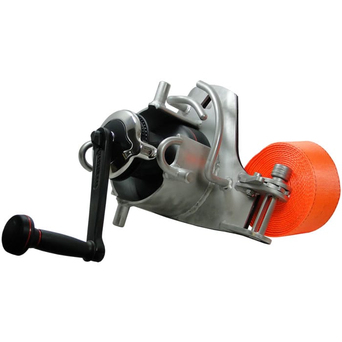 SmartWinch Winde mit schwarzem Griff und oranger Spanngurt
