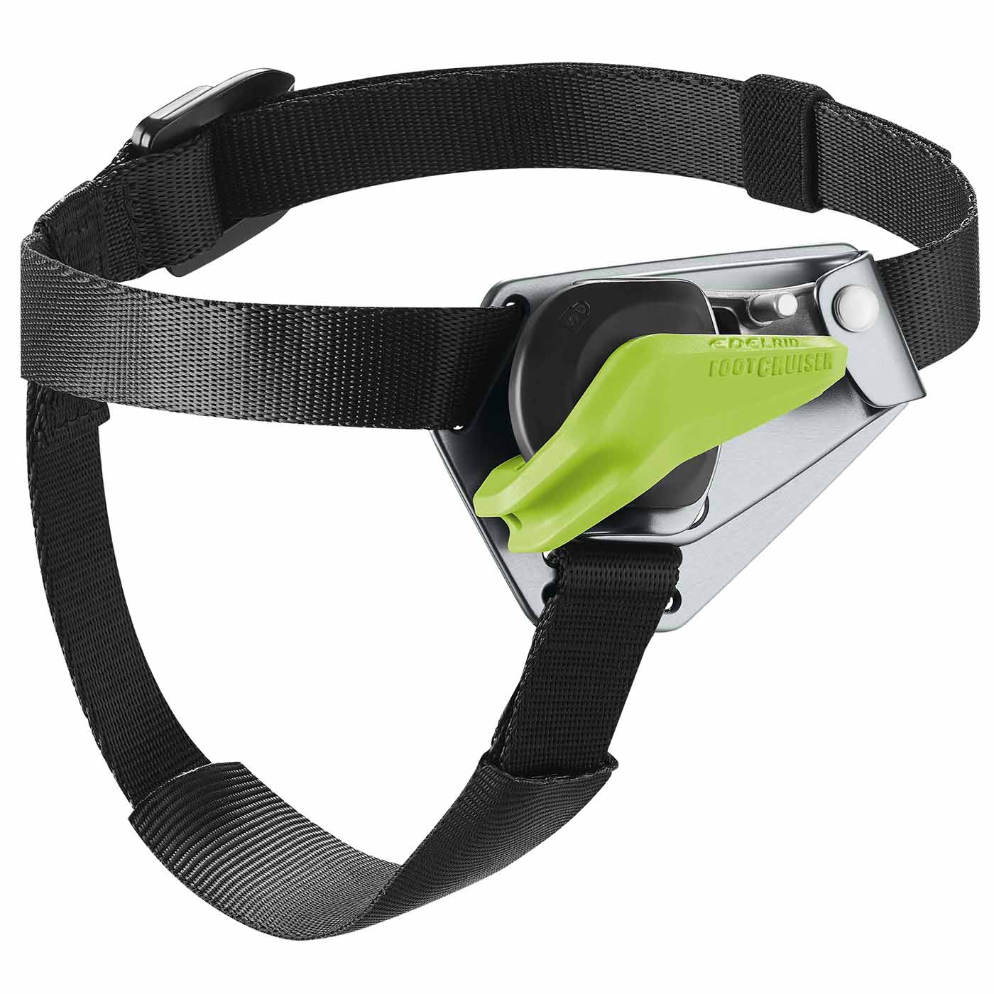 Klettersteigset Foot Cruiser L mit schwarzem Gurtband und grünem Hebel am Metallgehäuse