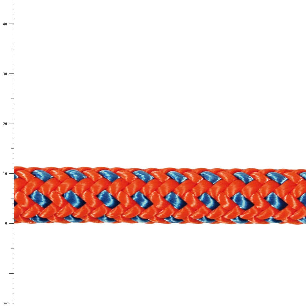 Tachyon Orange, Nahaufnahme eines orange-blauen geflochtenen Seils ohne Schlaufe