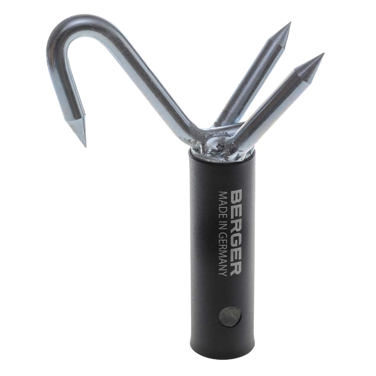 ArboRapid Anschlagkralle von Berger, schwarzer zylindrischer Griff mit silbernen, spitzen Metallhaken