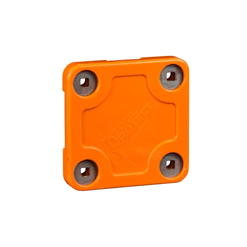Orangene quadratische Anbauplatte Universal mit vier Metallverstärkungen in den Ecken, Vorderansicht