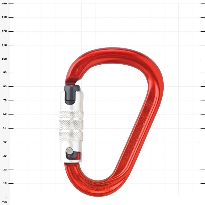 Rondo 3 Karabiner in Rot mit weißem Verschlussmechanismus, ohne sichtbaren Herstellername