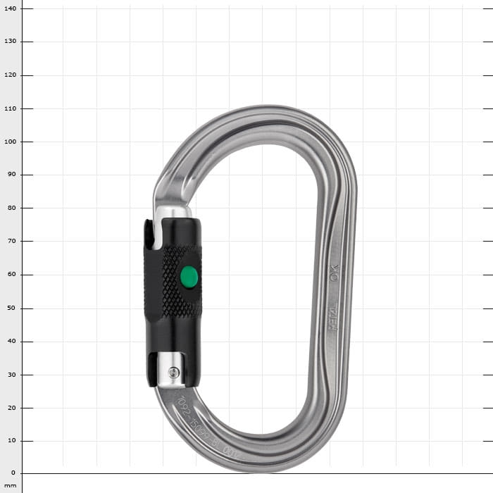 OK Ball Lock Karabinerhaken aus Metall mit schwarzem Verschluss und grünem Knopf