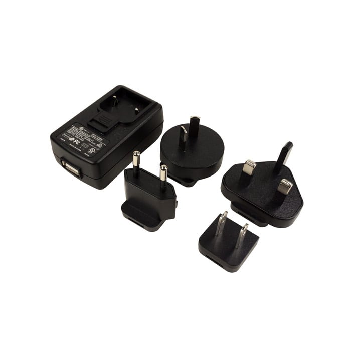 Lite Com FR08 USB-Ladegerät mit fünf verschiedenen schwarzen Steckdosenadaptern für internationale Nutzung