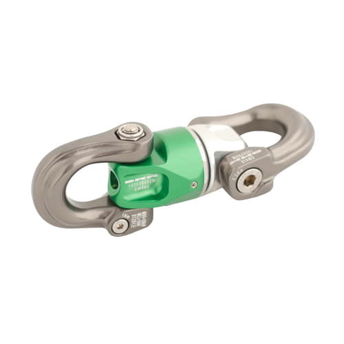 Mini-Swivel Nexus 2, grünes Mittelstück mit grauen Haken, schräg liegend, Hersteller Nexus sichtbar