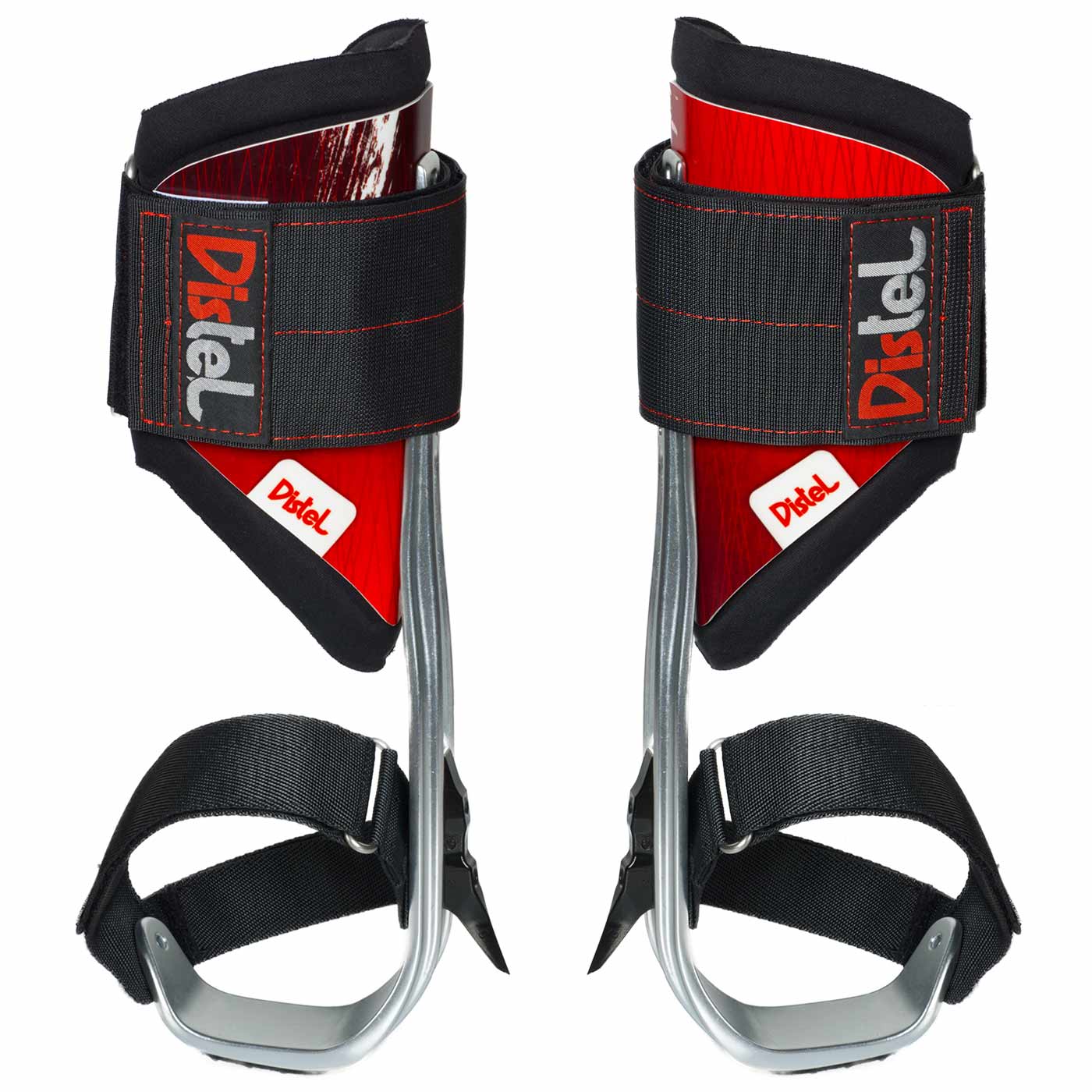 Distel Alu PLUS Velcro von Distel, Paar Aluminium-Sporn mit schwarzem Klettverschluss und roten Polstern