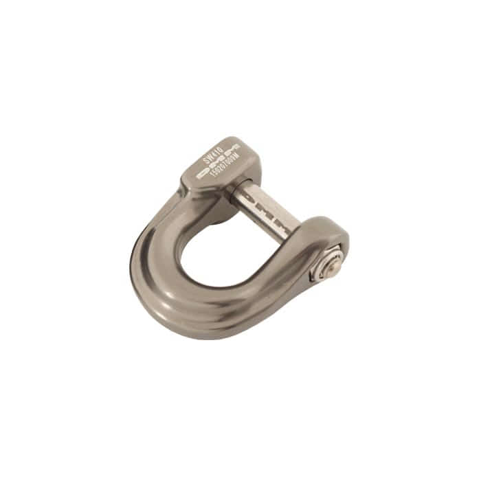 Compact Shackle S, grauer Metall-Schäkel mit Schraubbolzen, Produktname sichtbar