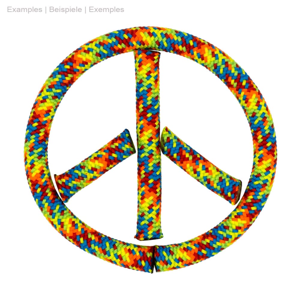 drenaLINE Charity bunt geflochtenes Seil, zugeschnitten und in Form eines Peace-Zeichens angeordnet
